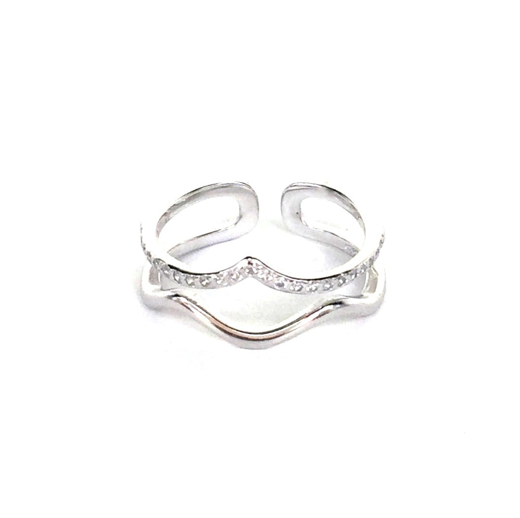 TWO CURVES PAVE CZ STERLING SILVER RING
