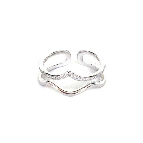 TWO CURVES PAVE CZ STERLING SILVER RING