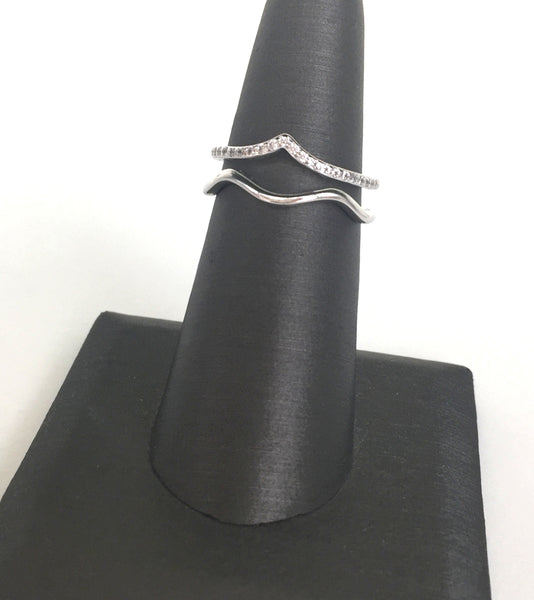 TWO CURVES PAVE CZ STERLING SILVER RING