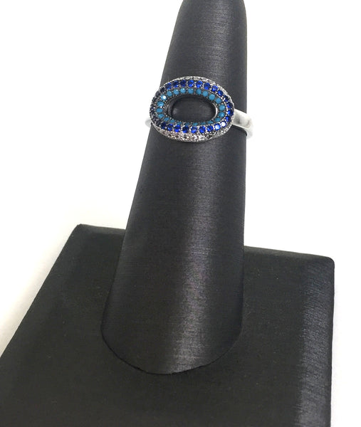 EMPTY OVAL PAVE CZ STERLING SILVER RING