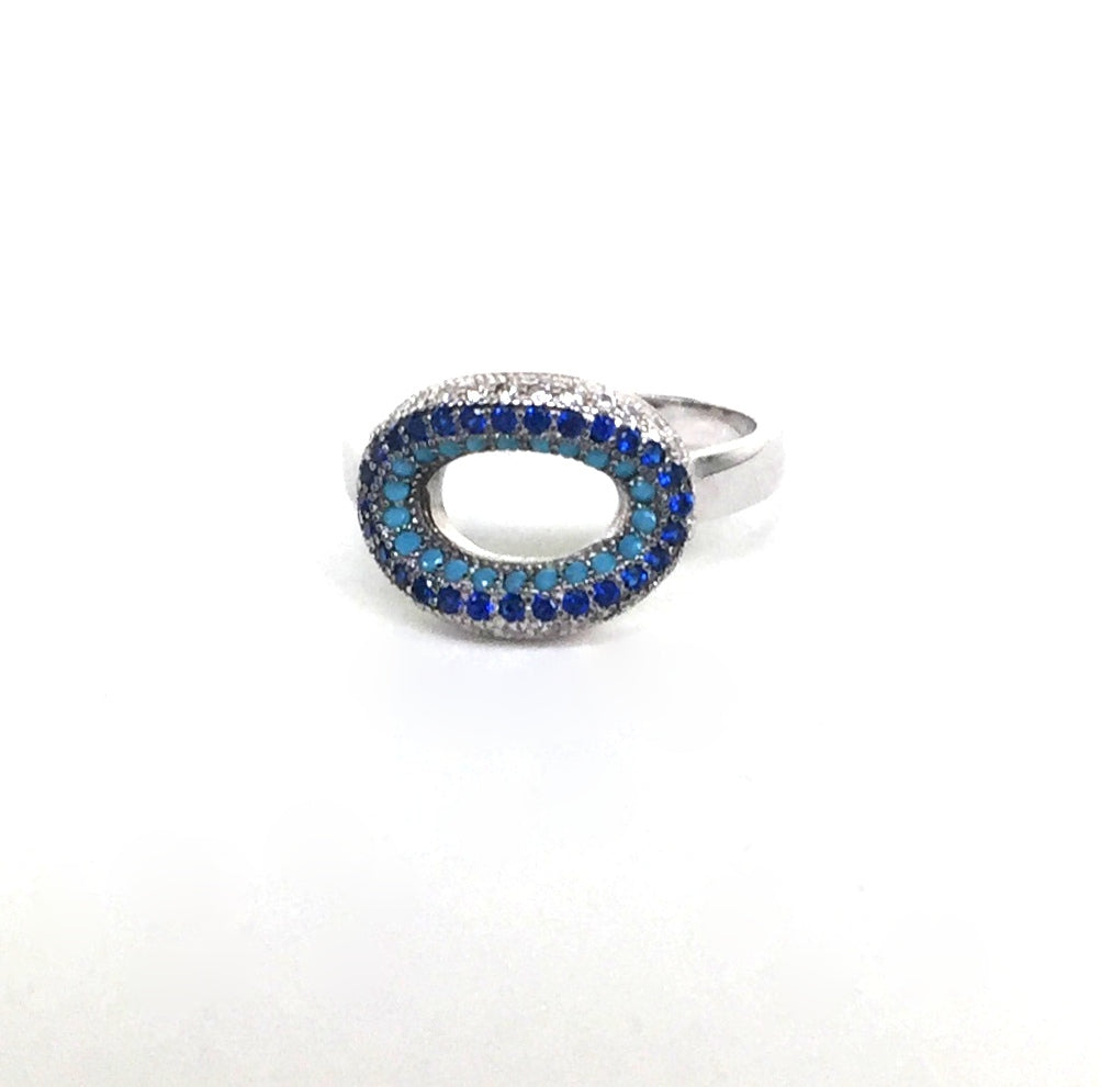 EMPTY OVAL PAVE CZ STERLING SILVER RING