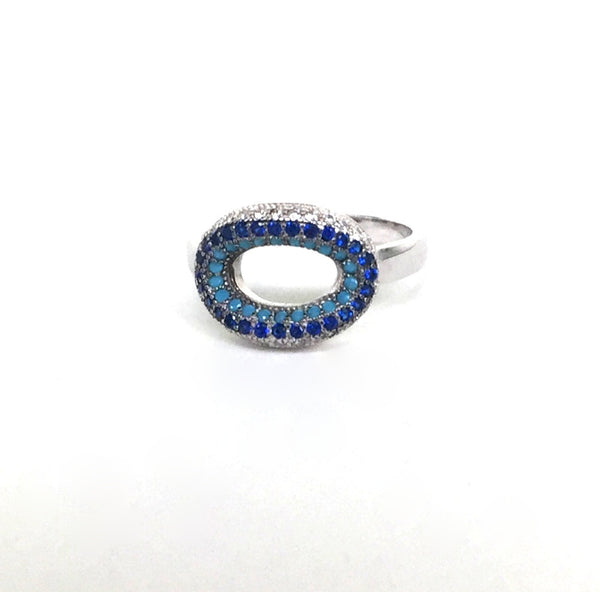 EMPTY OVAL PAVE CZ STERLING SILVER RING