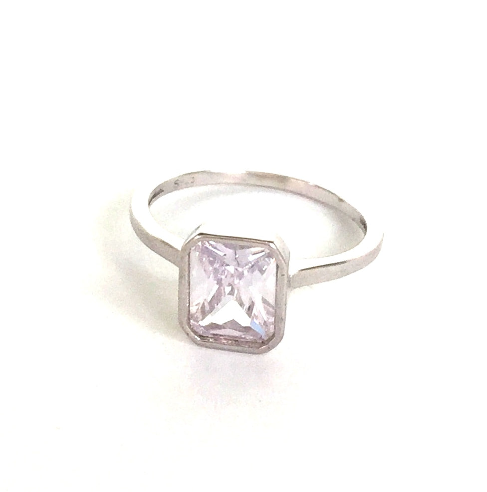 SIMPLE RECTANGLE CLEAR CZ STERLING SILVER RING