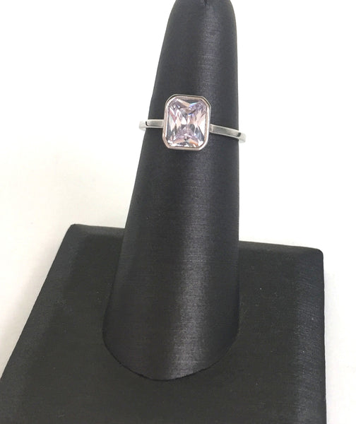 SIMPLE RECTANGLE CLEAR CZ STERLING SILVER RING