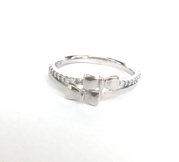 TWO BOWS PAVE CZ STERLING SILVER RING