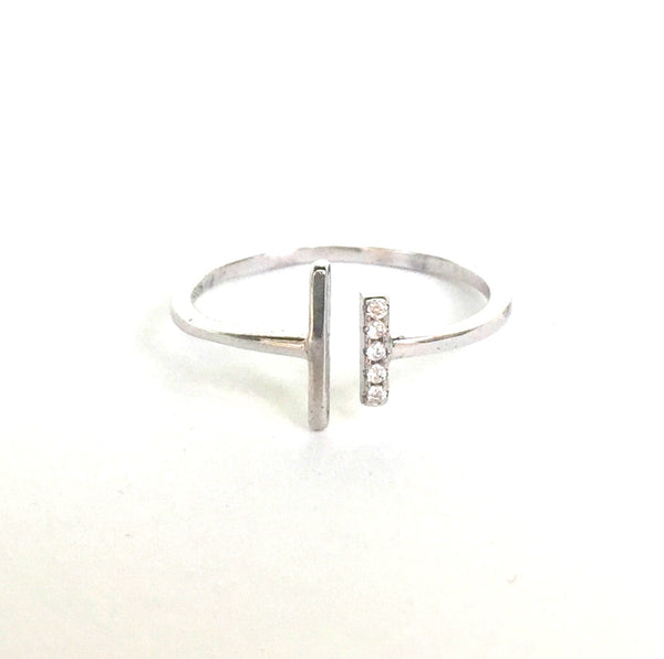 TWO VERTICAL BARS PAVE CZ STERLING SILVER RING