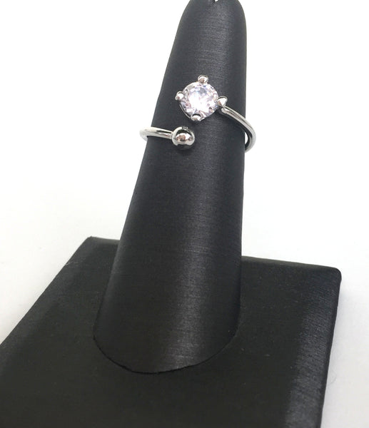 CLEAR STONE WITH MINI BEAD STERLING SILVER RING