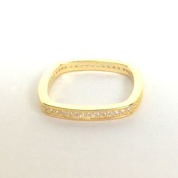 SQUARE BAND PAVE CZ STERLING SILVER RING