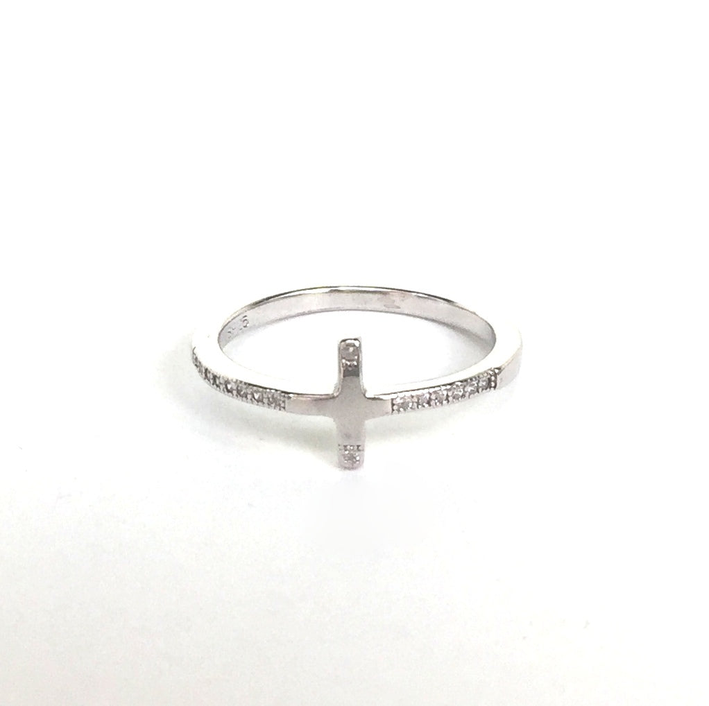 CROSS PAVE CZ STERLING SILVER RING