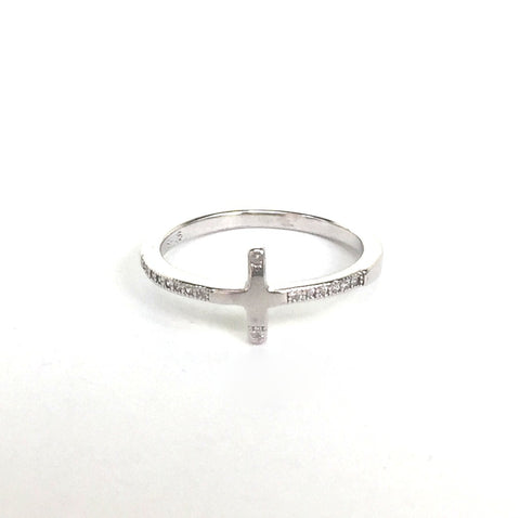 CROSS PAVE CZ STERLING SILVER RING