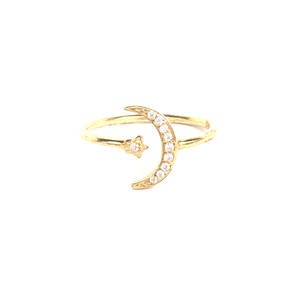 MOON AND LITTLE STAR PAVE CZ STERLING SILVER RING
