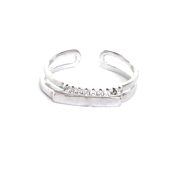 TWO LINES PAVE CZ STERLING SILVER TOE RING