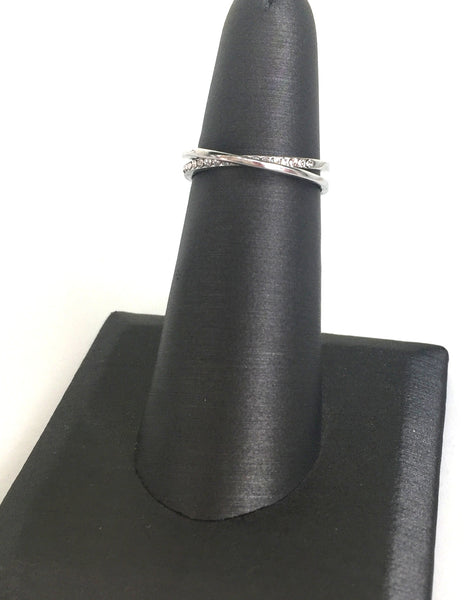 NARROW X PAVE CZ STERLING SILVER RING