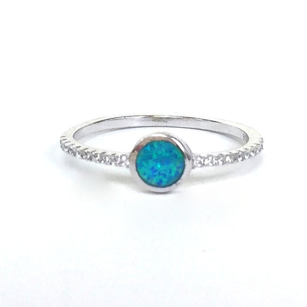 OPAL ROUND PAVE CZ STERLING SILVER RING
