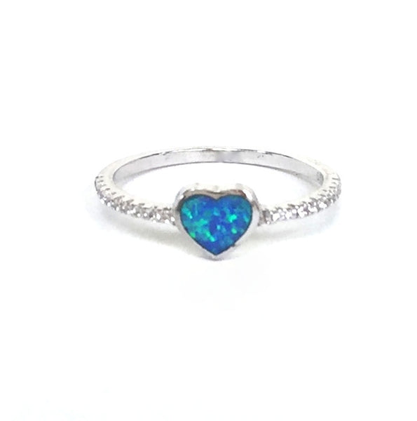 OPAL HEART PAVE CZ STERLING SILVER RING