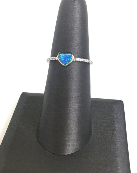 OPAL HEART PAVE CZ STERLING SILVER RING