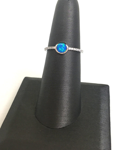 OPAL ROUND PAVE CZ STERLING SILVER RING