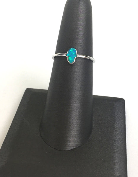 OPAL HAMSA STERLING SILVER RING