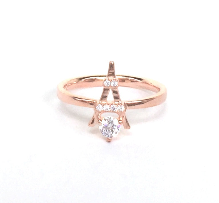 ROSE GOLD EIFFEL TOWER PAVE CZ STERLING SILVER RING