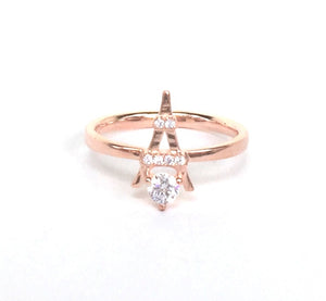 ROSE GOLD EIFFEL TOWER PAVE CZ STERLING SILVER RING