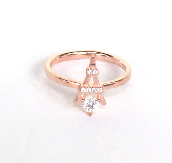 ROSE GOLD EIFFEL TOWER PAVE CZ STERLING SILVER RING