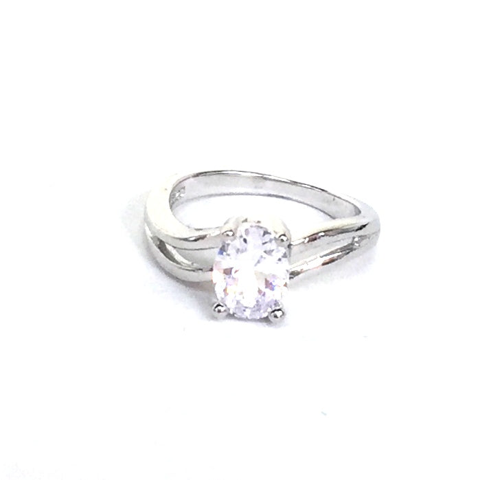 WAVING LINES AND CLEAR CZ STERLING SILVER RING