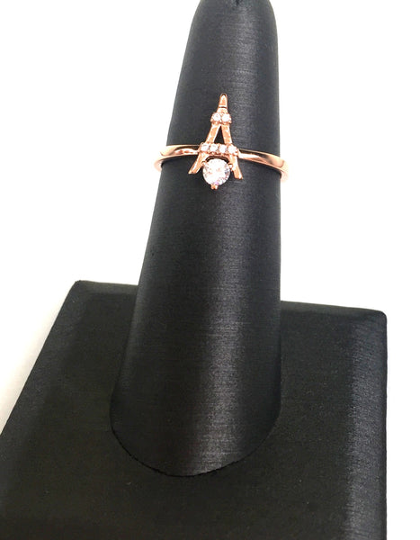 ROSE GOLD EIFFEL TOWER PAVE CZ STERLING SILVER RING