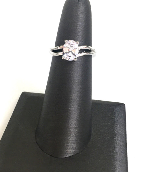 WAVING LINES AND CLEAR CZ STERLING SILVER RING