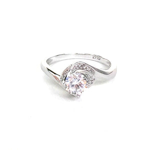 CLEAR STONE AND PAVE CZ STERLING SILVER RING