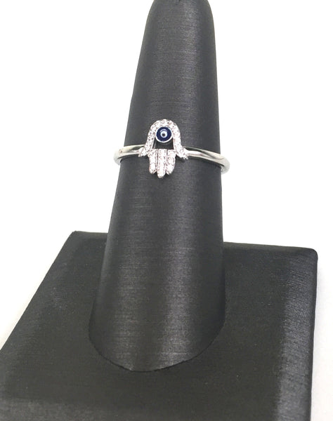 SMALL HAMSA PAVE CZ STERLING SILVER RING