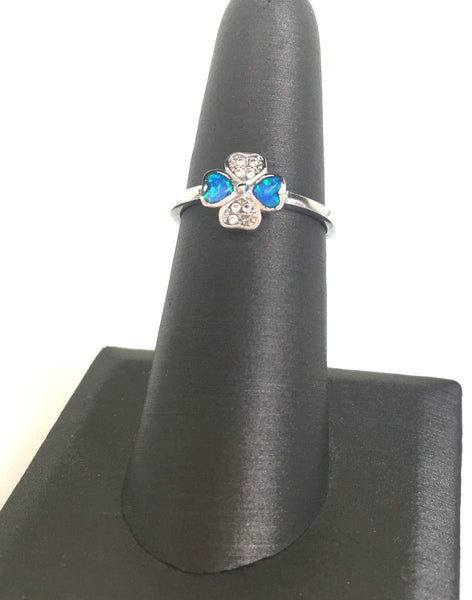 SMALL OPAL HEARTS PAVE CZ STERLING SILVER RING
