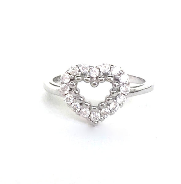 SIMPLE HEART PAVE CZ STERLING SILVER RING