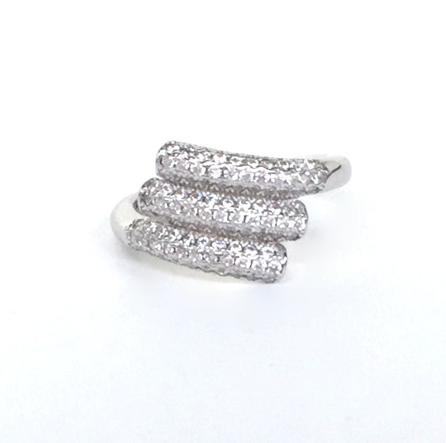 THREE LINES PAVE CZ STERLING SILVER RING