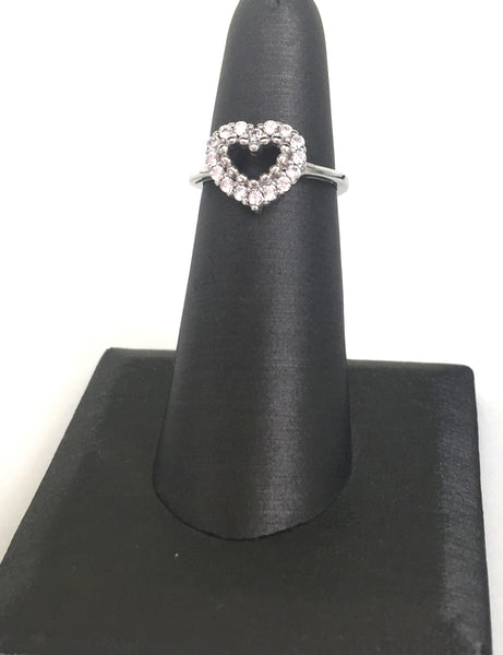 SIMPLE HEART PAVE CZ STERLING SILVER RING