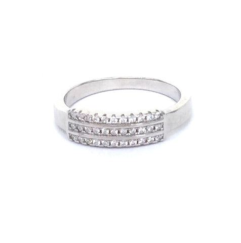 DECORATED BAR PAVE CZ STERLING SILVER RING