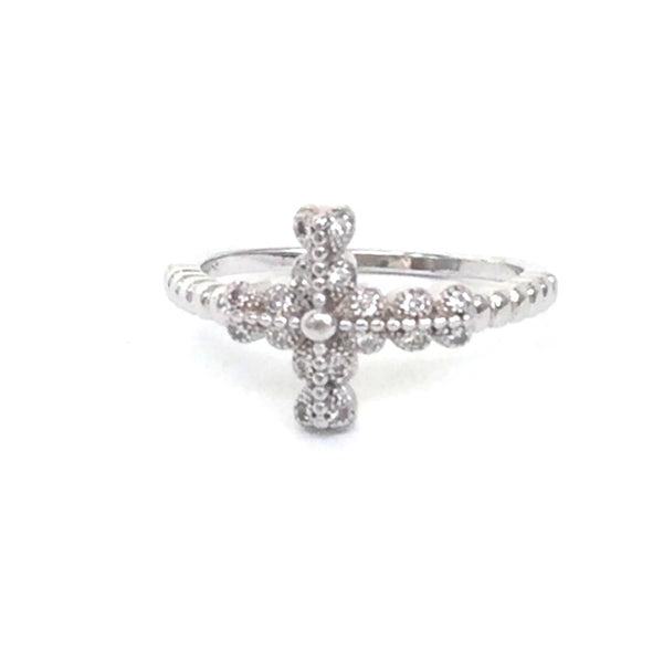 DECORATED CROSS PAVE CZ STERLING SILVER RING