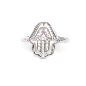 HAMSA HAND PAVE CZ STERLING SILVER RING