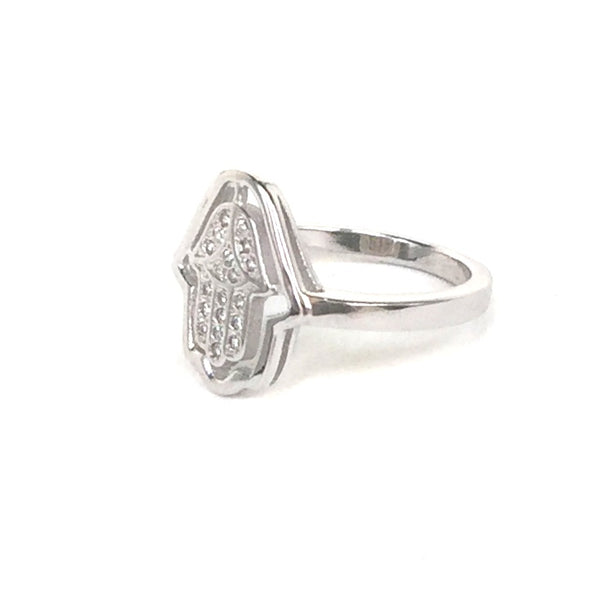 HAMSA HAND PAVE CZ STERLING SILVER RING