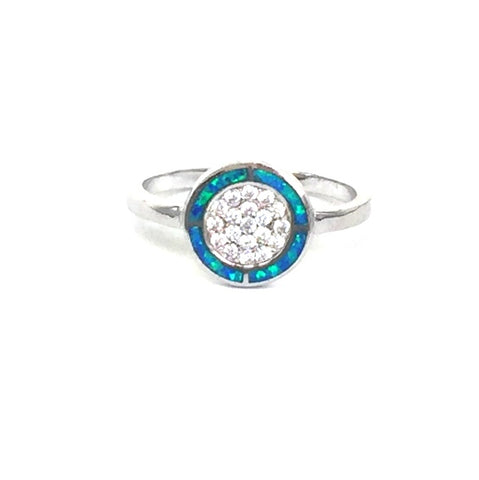 OPAL DISK PAVE CZ STERLING SILVER RING