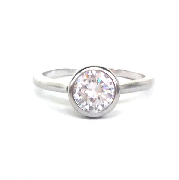 SIMPLE ROUND CLEAR CZ STERLING SILVER RING