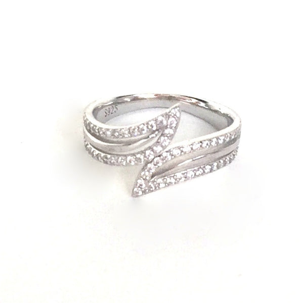 SHARP STYLE PAVE CZ STERLING SILVER RING