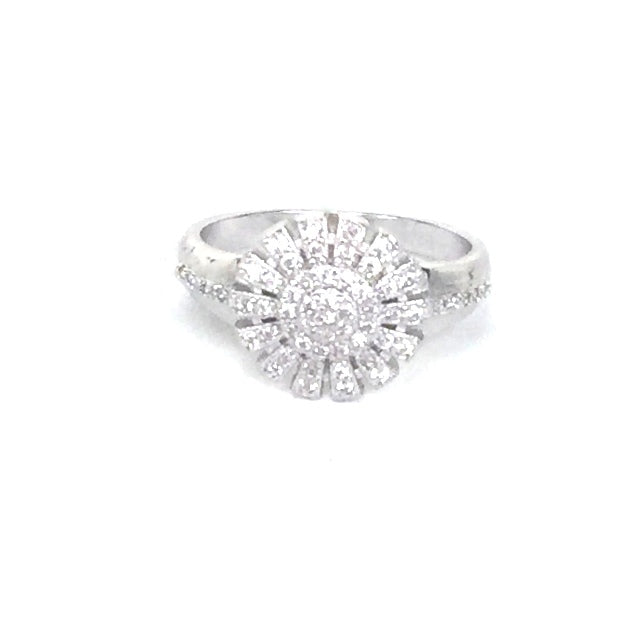 SUNFLOWER PAVE CZ STERLING SILVER RING
