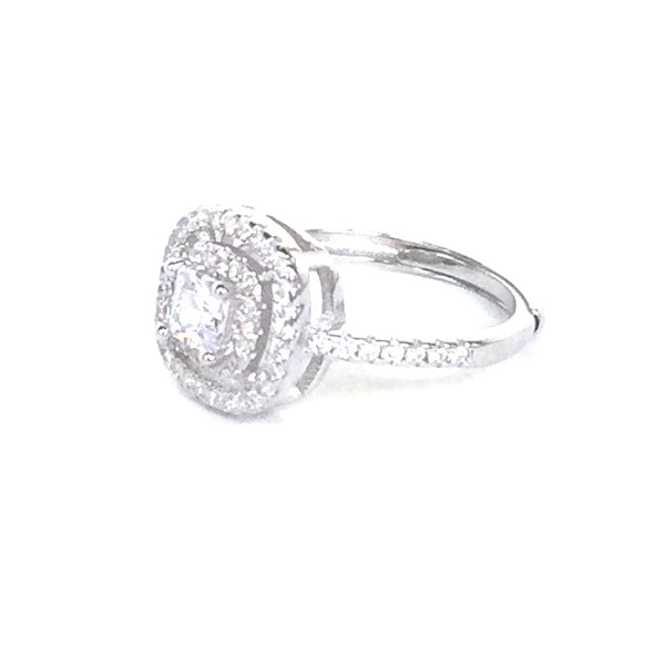 ADJUSTABLE CLASSIC SQUARE PAVE CZ STERLING SILVER RING