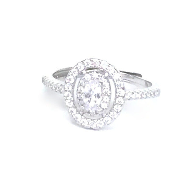 ADJUSTABLE CLASSIC OVAL PAVE CZ STERLING SILVER RING