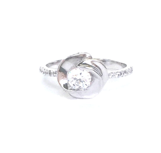 FLOWER CLEAR STONE PAVE CZ STERLING SILVER RING