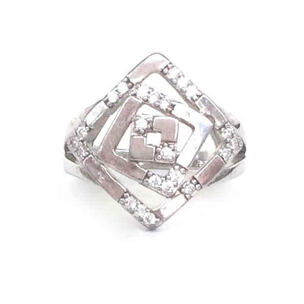 GEOMETRIC SHAPE PAVE CZ STERLING SILVER RING
