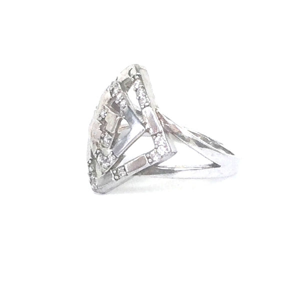 GEOMETRIC SHAPE PAVE CZ STERLING SILVER RING