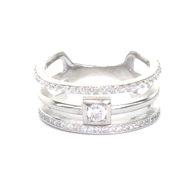 THREE LINES PAVE CZ STERLING SILVER RING