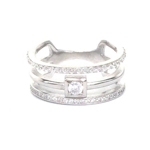 THREE LINES PAVE CZ STERLING SILVER RING