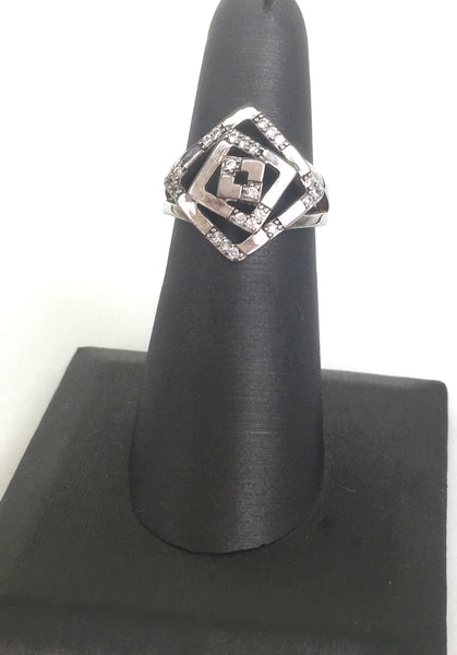 GEOMETRIC SHAPE PAVE CZ STERLING SILVER RING